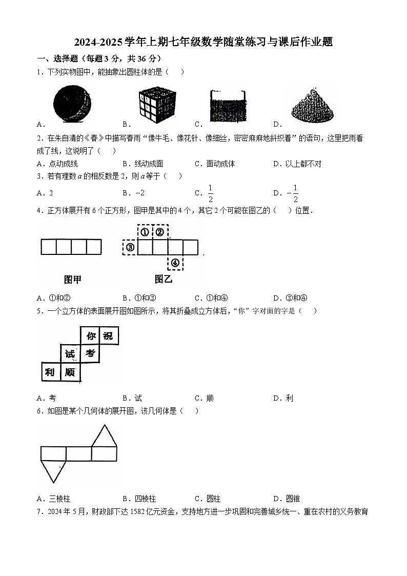 河南省郑州东枫外国语学校2024-2025学年上学期七年级数学月考试卷(无答案)第1页