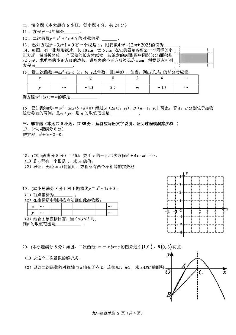 福建省福州市鼓山中学2024—-2025学年上学期九年级10月月考数学试卷02