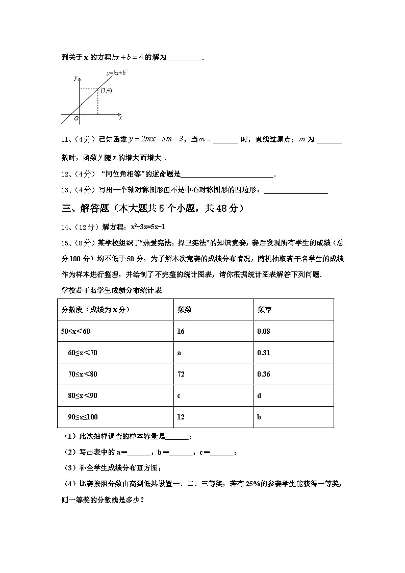 甘肃省武威市九级2025届数学九上开学联考试题【含答案】03