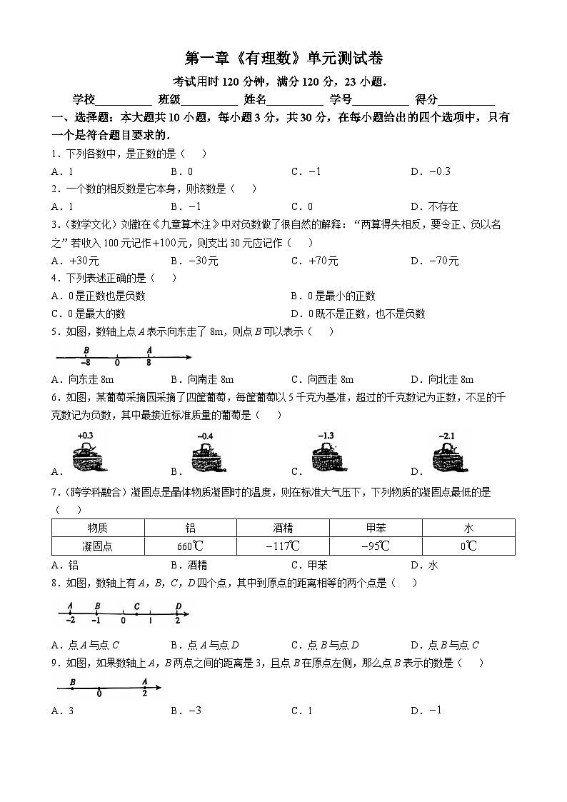 廣東省江門市新會華僑中學(xué)2024-2025學(xué)年七年級上學(xué)期第一次月考數(shù)學(xué)試題（有理數(shù)）(無答案)第1頁