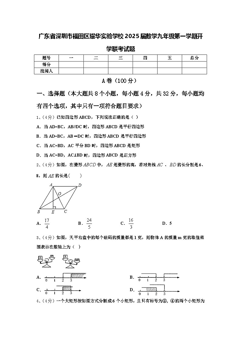 广东省深圳市福田区耀华实验学校2025届数学九年级第一学期开学联考试题【含答案】第1页
