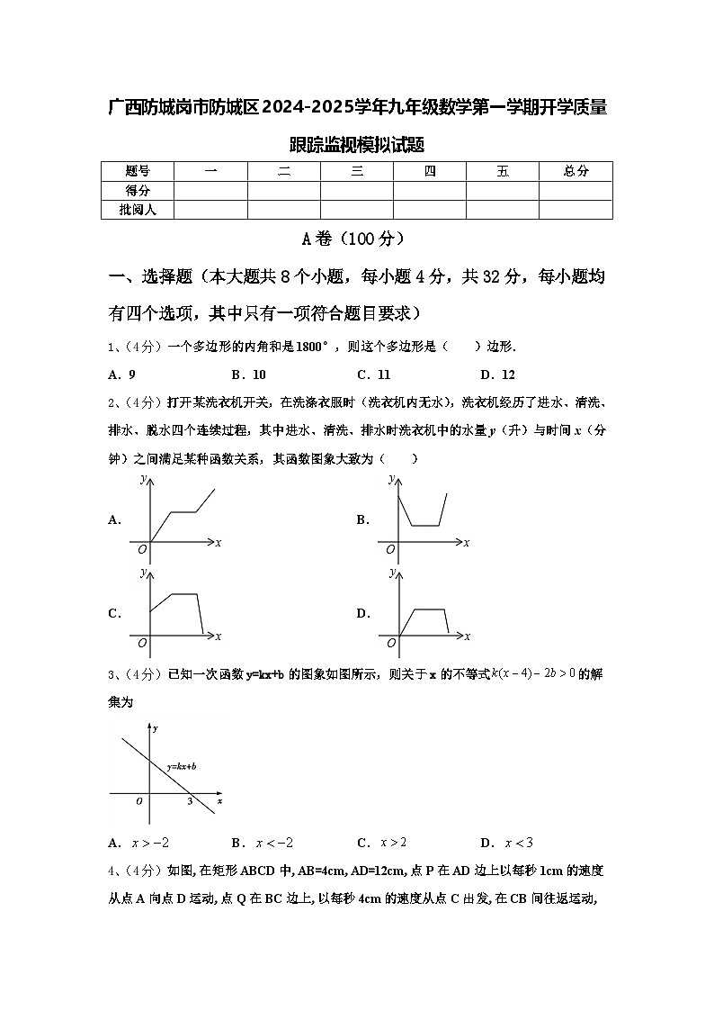 广西防城岗市防城区2024-2025学年九年级数学第一学期开学质量跟踪监视模拟试题【含答案】01