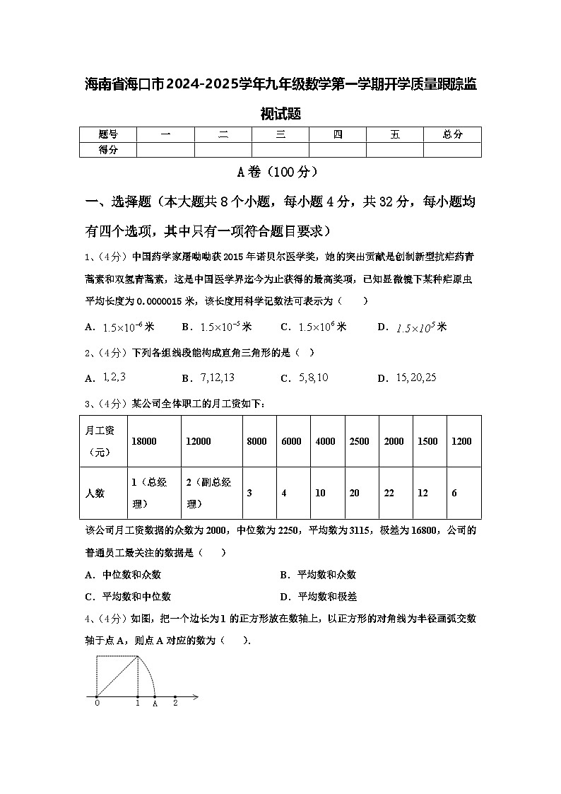 海南省?？谑?024-2025學(xué)年九年級(jí)數(shù)學(xué)第一學(xué)期開(kāi)學(xué)質(zhì)量跟蹤監(jiān)視試題【含答案】第1頁(yè)