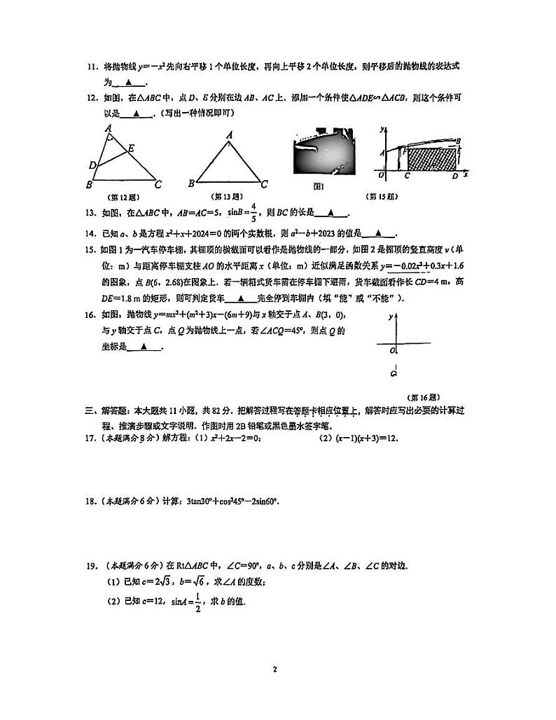 江苏省苏州园区东沙湖学校2024-2025学年九年级上学期10月月考数学试题第2页