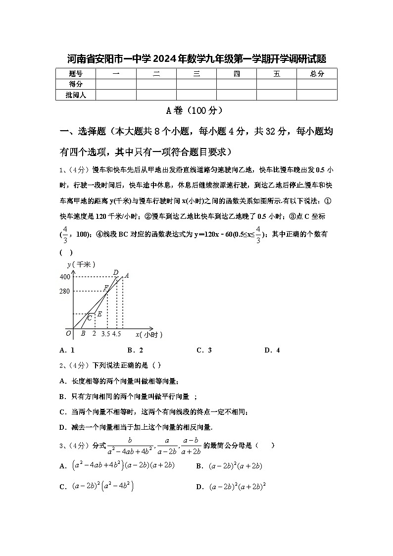 河南省安阳市一中学2024年数学九年级第一学期开学调研试题【含答案】第1页