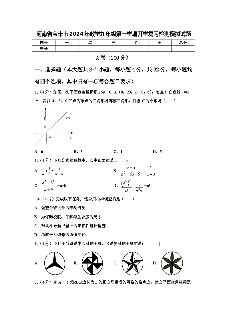 河南省宝丰市2024年数学九年级第一学期开学复习检测模拟试题【含答案】第1页