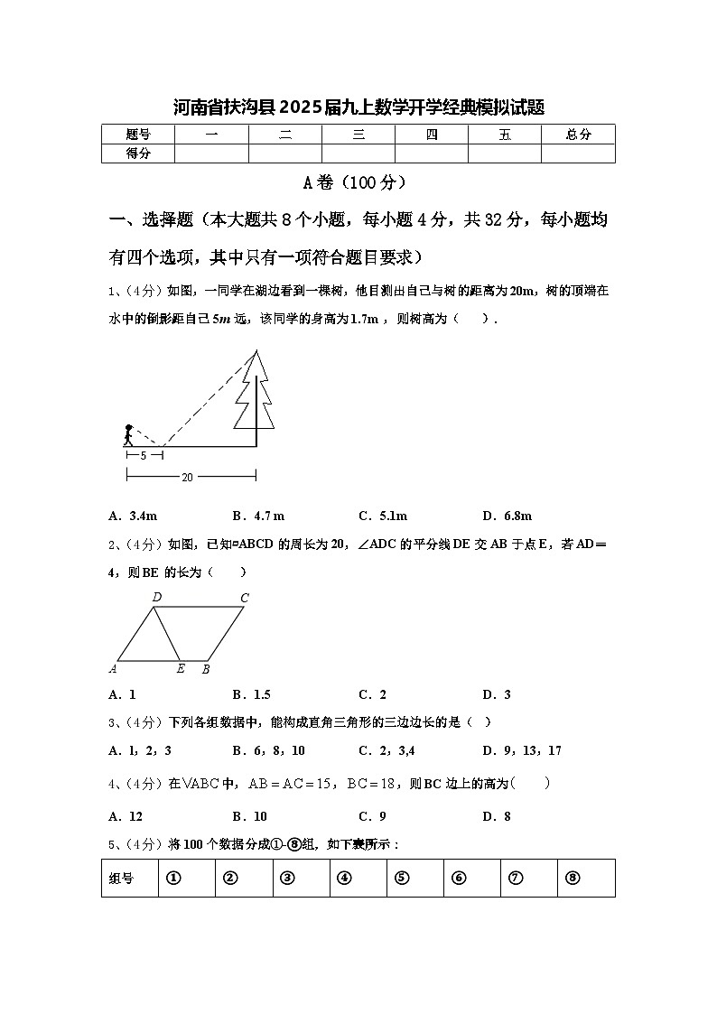 河南省扶沟县2025届九上数学开学经典模拟试题【含答案】01