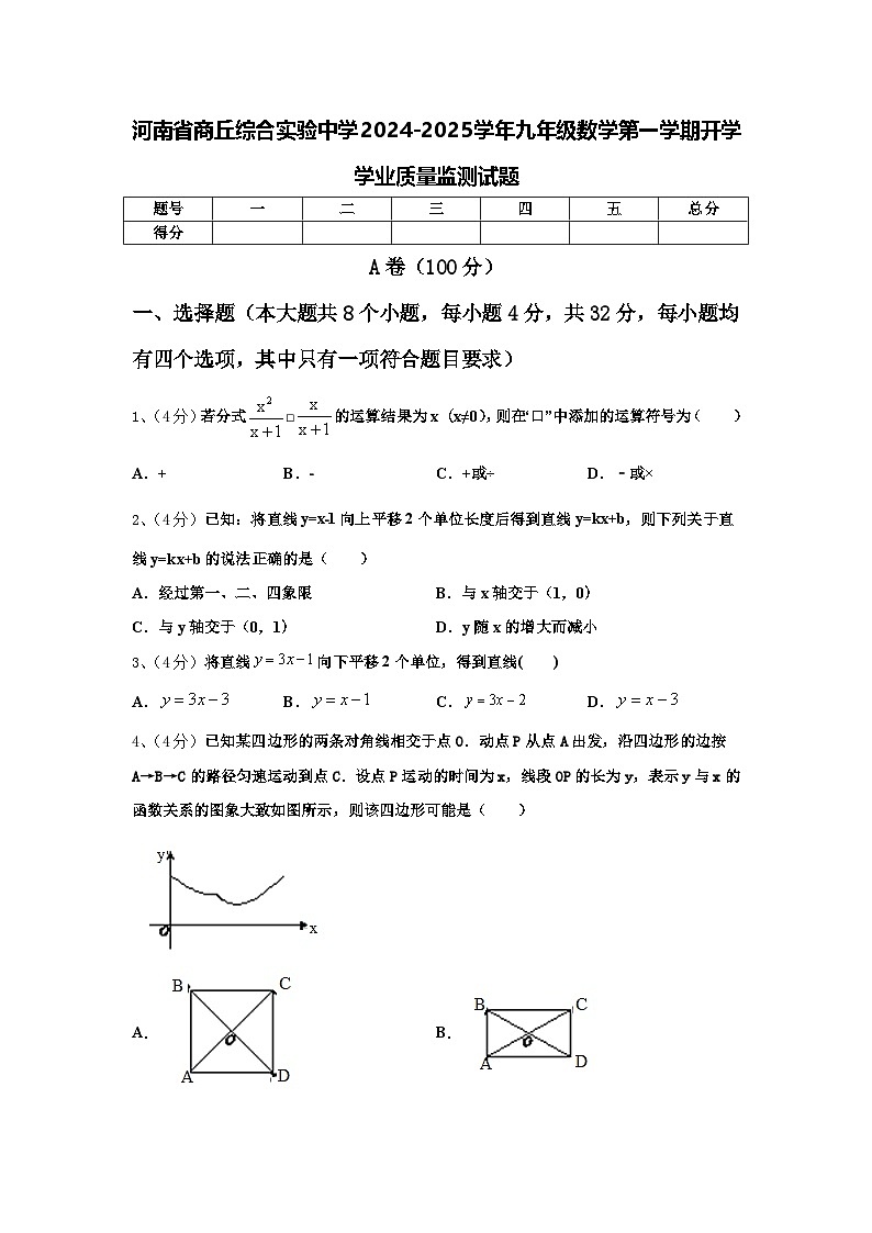 河南省商丘综合实验中学2024-2025学年九年级数学第一学期开学学业质量监测试题【含答案】第1页