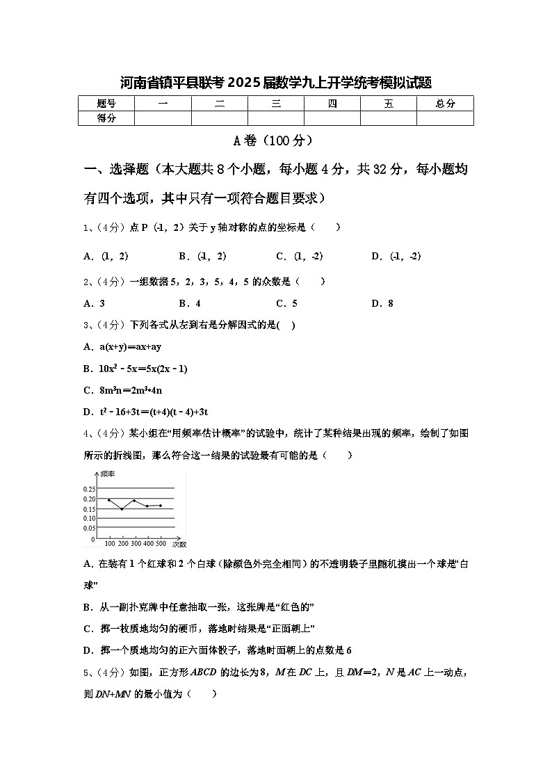河南省镇平县联考2025届数学九上开学统考模拟试题【含答案】第1页