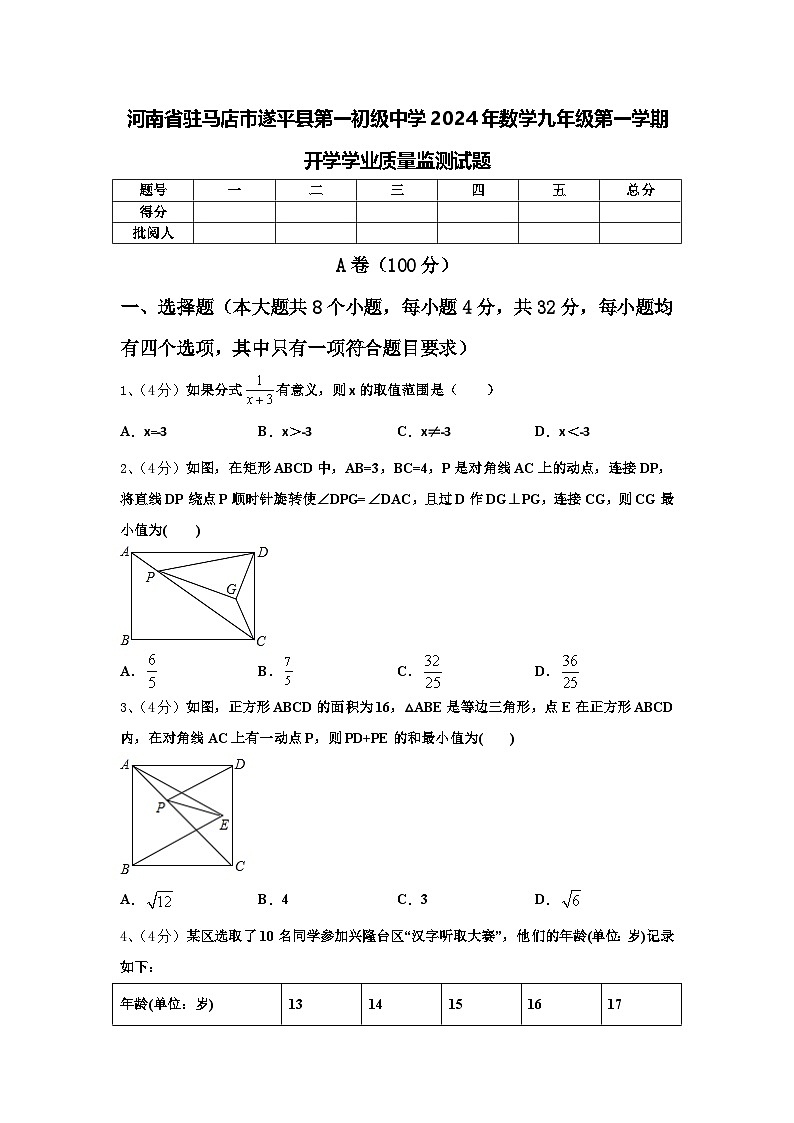河南省驻马店市遂平县第一初级中学2024年数学九年级第一学期开学学业质量监测试题【含答案】第1页