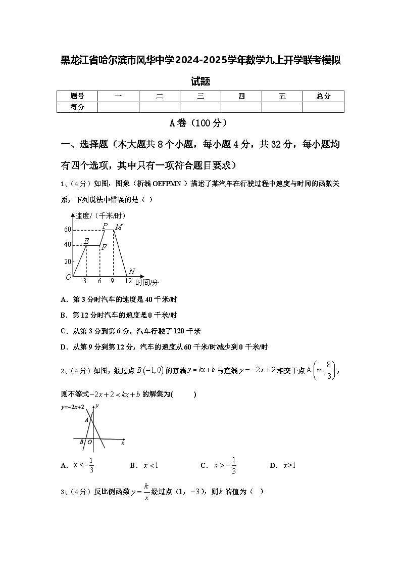 黑龙江省哈尔滨市风华中学2024-2025学年数学九上开学联考模拟试题【含答案】01