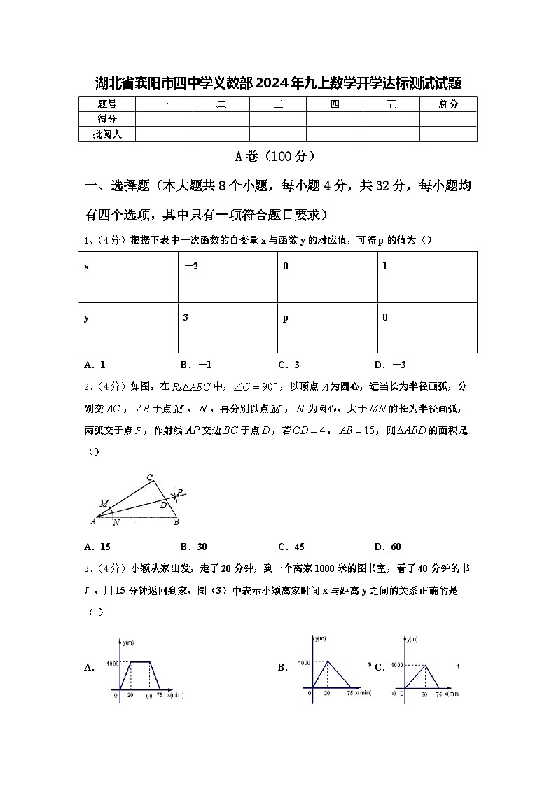 湖北省襄阳市四中学义教部2024年九上数学开学达标测试试题【含答案】第1页