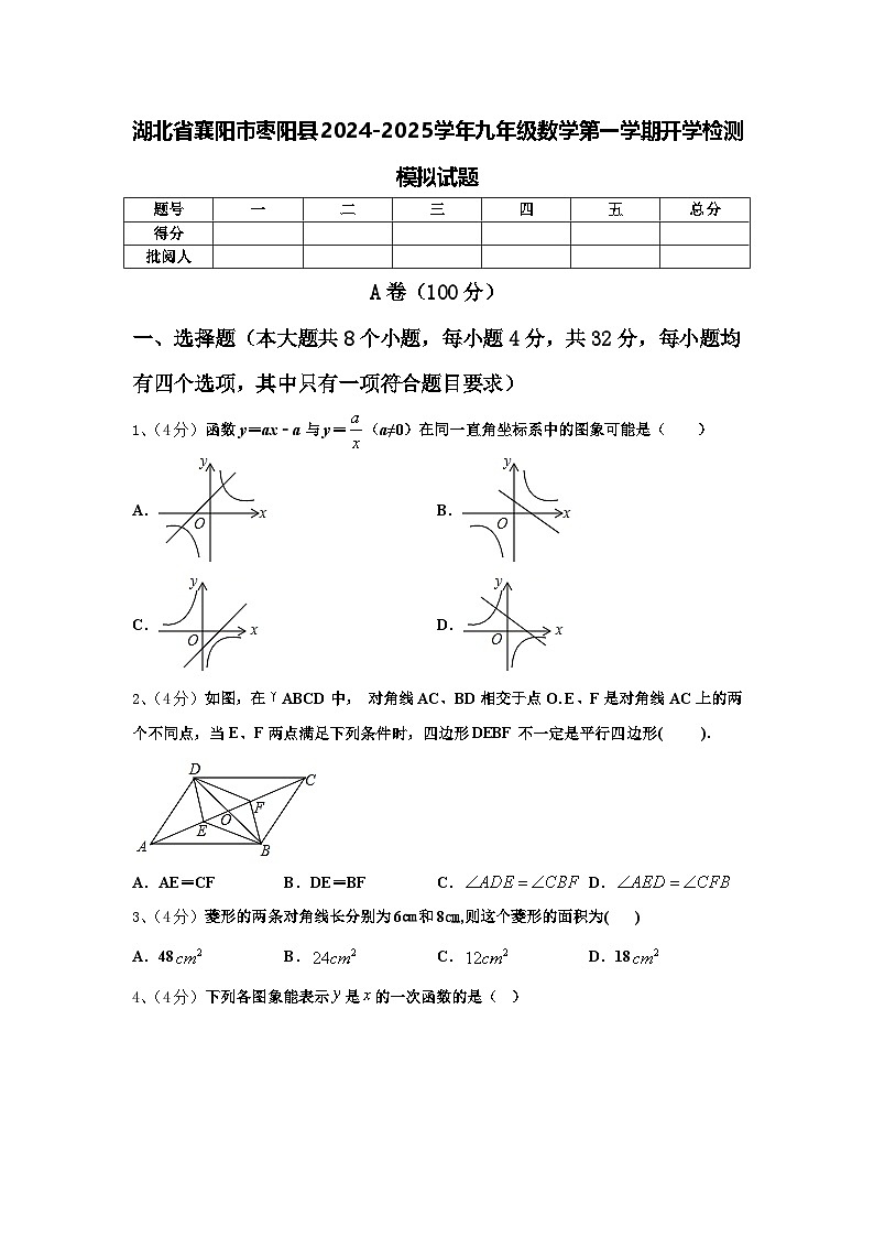 湖北省襄阳市枣阳县2024-2025学年九年级数学第一学期开学检测模拟试题【含答案】第1页