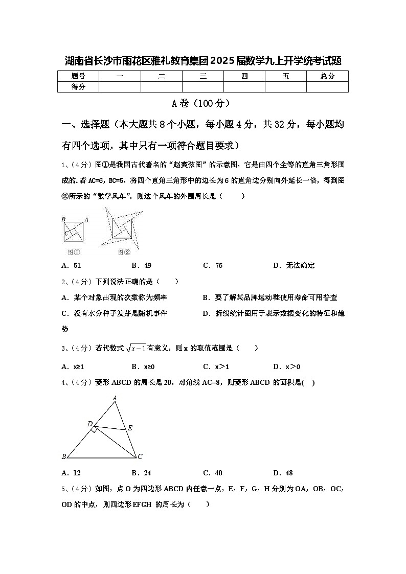 湖南省长沙市雨花区雅礼教育集团2025届数学九上开学统考试题【含答案】第1页