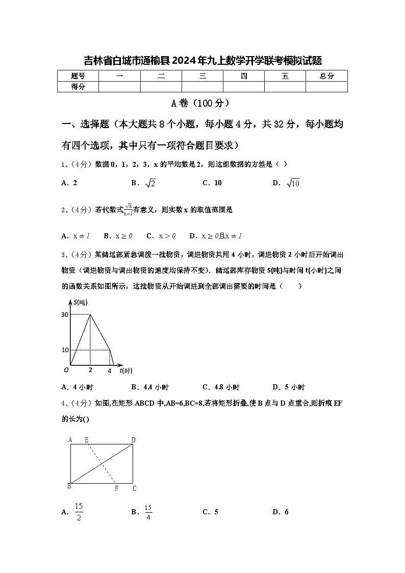吉林省白城市通榆县2024年九上数学开学联考模拟试题【含答案】第1页