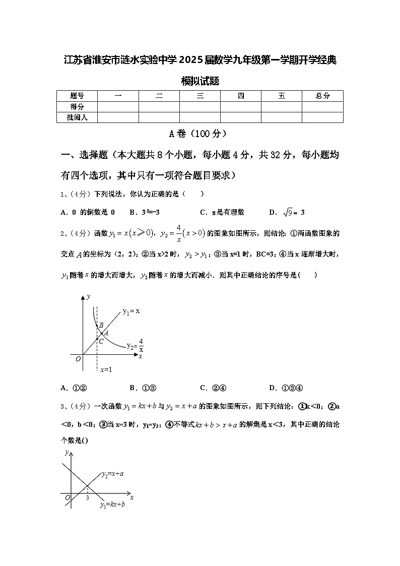 江苏省淮安市涟水实验中学2025届数学九年级第一学期开学经典模拟试题【含答案】第1页