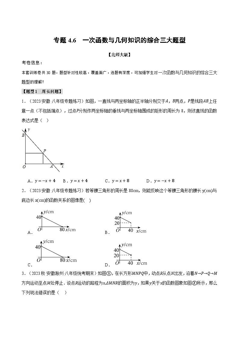 北师大版2024-2025学年八年级数学上册专题4.6一次函数与几何知识的综合三大题型专题特训(原卷版+解析)01