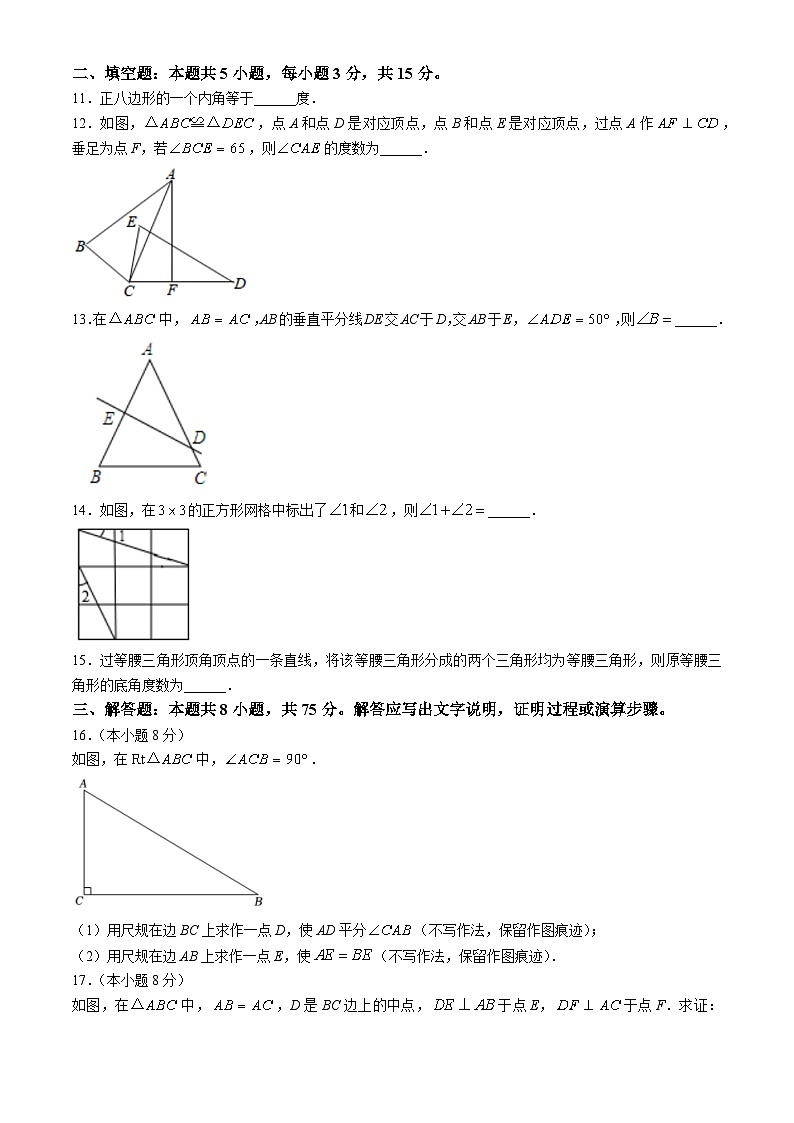 广东省东莞市南城阳光实验中学2023-2024学年八年级上学期第一次月考数学试卷第3页