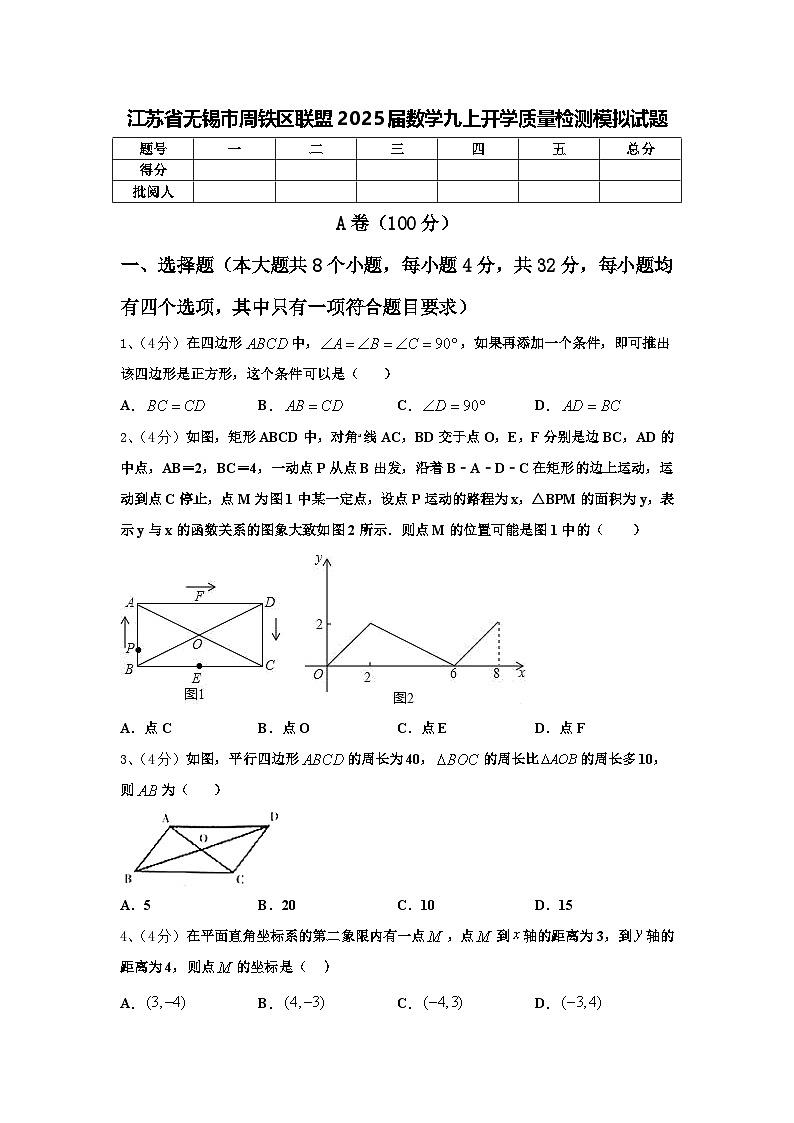 江苏省无锡市周铁区联盟2025届数学九上开学质量检测模拟试题【含答案】第1页