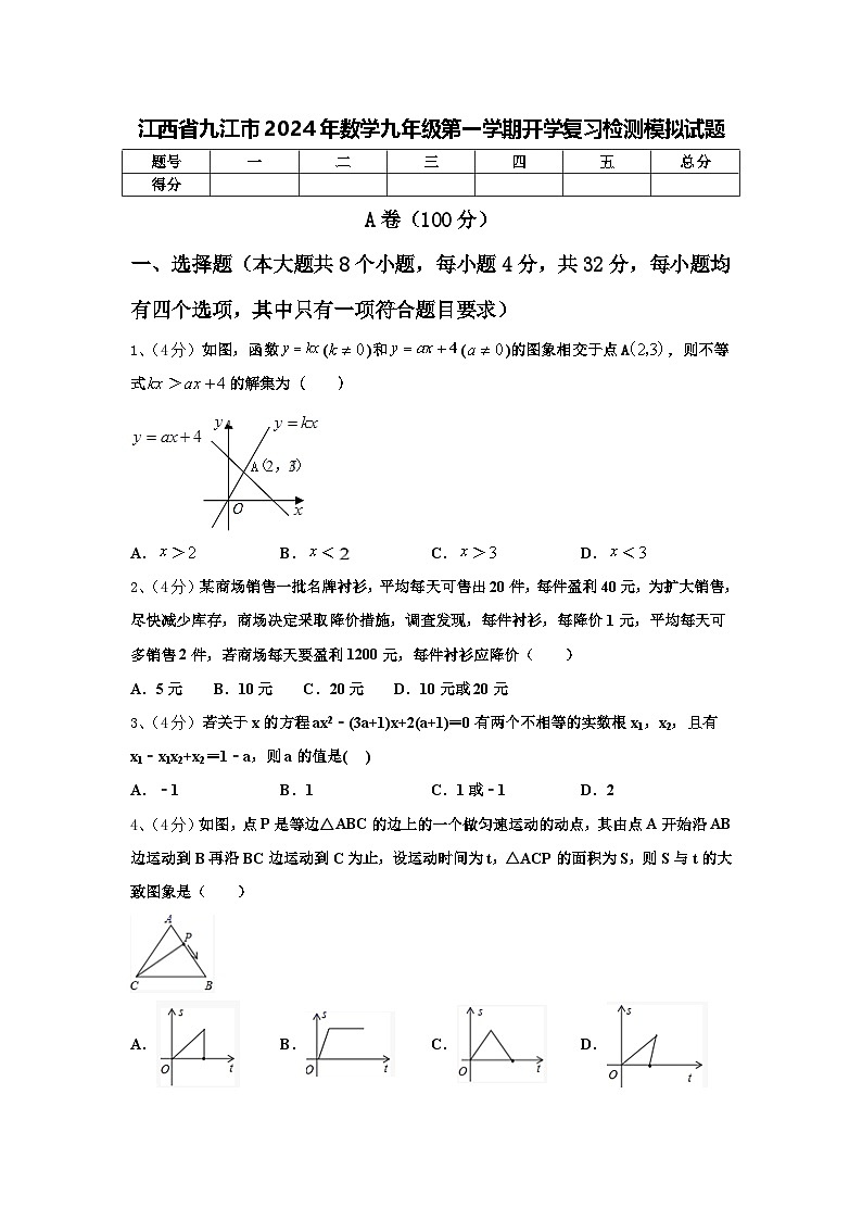 江西省九江市2024年数学九年级第一学期开学复习检测模拟试题【含答案】第1页