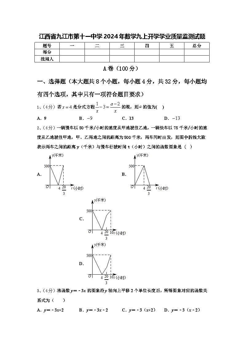 江西省九江市第十一中學(xué)2024年數(shù)學(xué)九上開學(xué)學(xué)業(yè)質(zhì)量監(jiān)測試題【含答案】第1頁