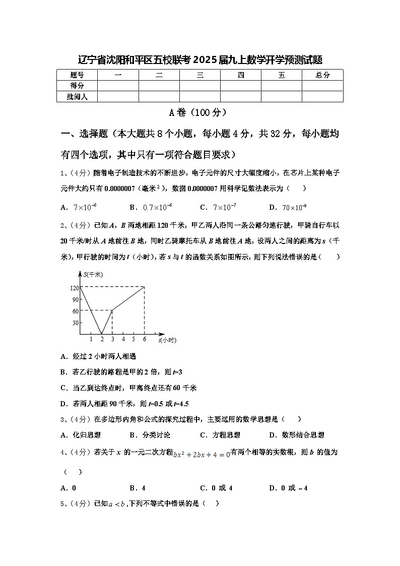 辽宁省沈阳和平区五校联考2025届九上数学开学预测试题【含答案】01