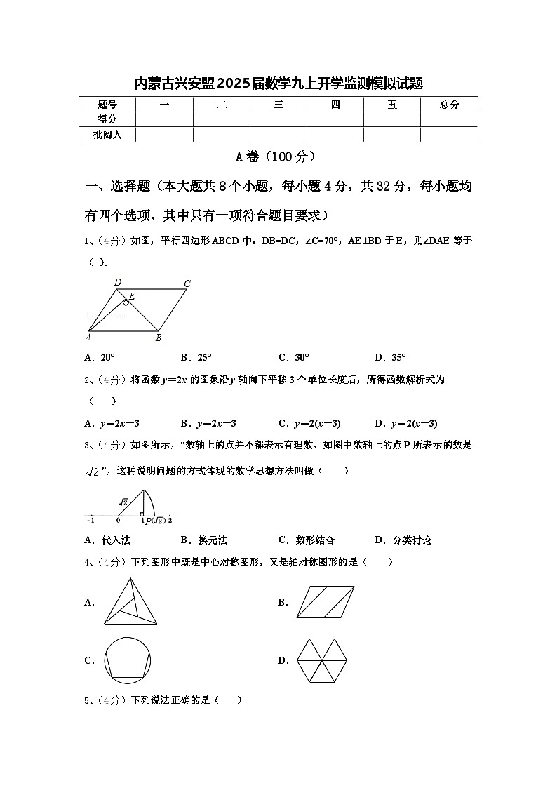 内蒙古兴安盟2025届数学九上开学监测模拟试题【含答案】第1页
