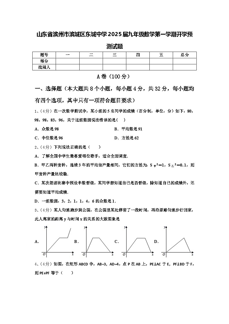 山东省滨州市滨城区东城中学2025届九年级数学第一学期开学预测试题【含答案】第1页
