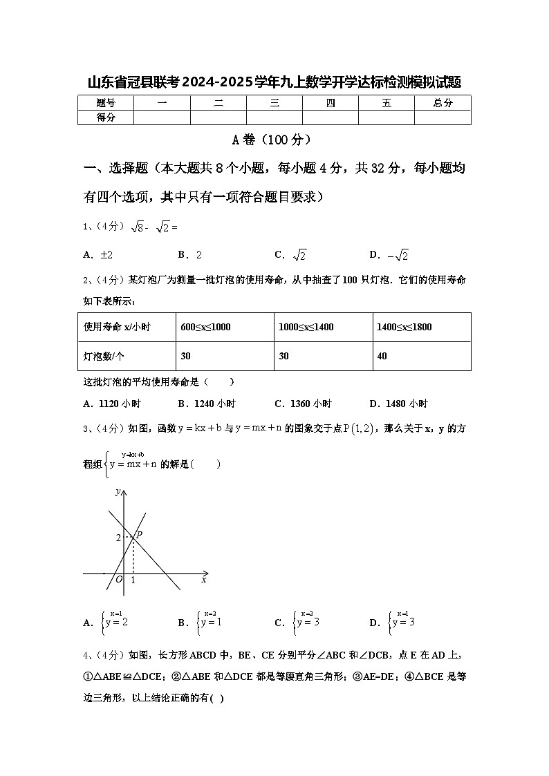 山東省冠縣聯(lián)考2024-2025學年九上數(shù)學開學達標檢測模擬試題【含答案】第1頁