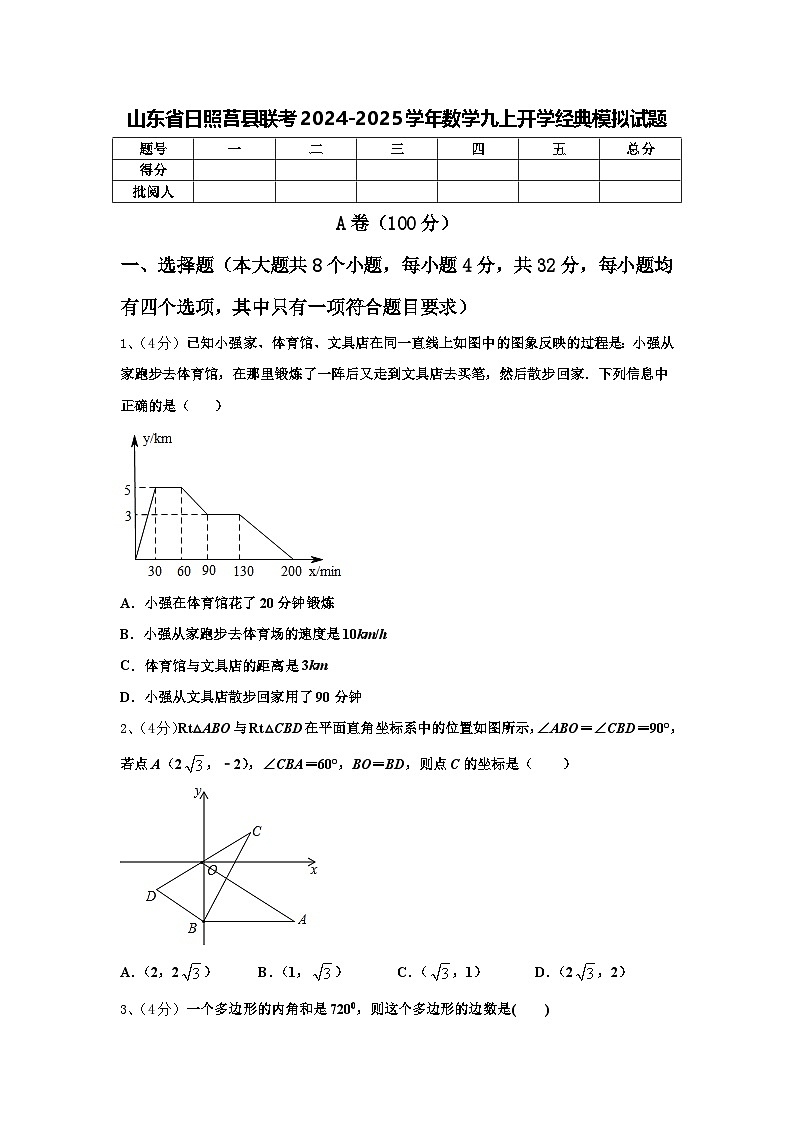 山东省日照莒县联考2024-2025学年数学九上开学经典模拟试题【含答案】第1页