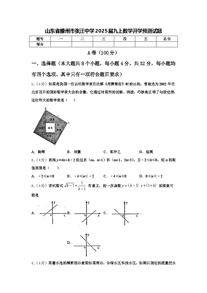 山东省滕州市张汪中学2025届九上数学开学预测试题【含答案】第1页