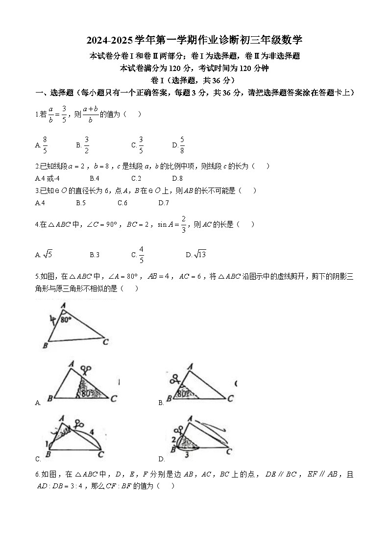河北省石家庄市第十七中学2024-2025学年九年级上学期10月月考数学试题(无答案)01