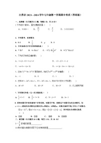 江苏省淮安市2023—2024学年七年级上学期期中考试数学试卷（苏科版）