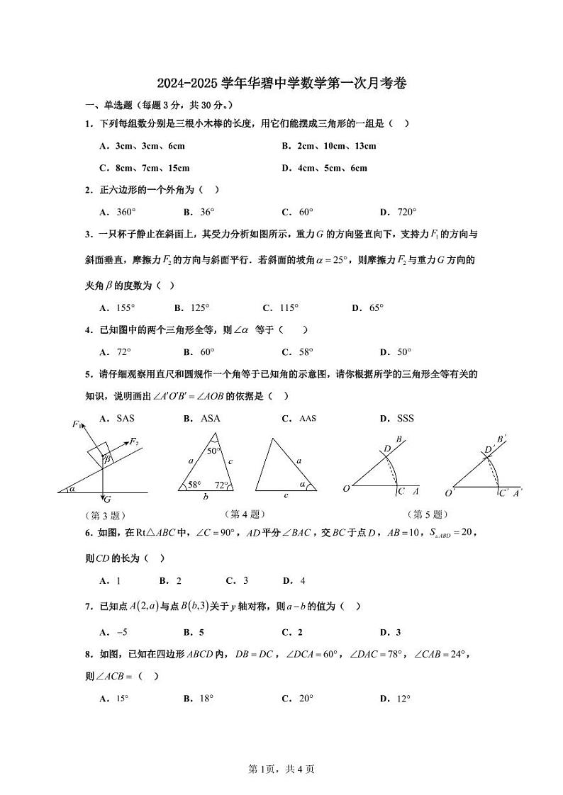 广东省广州市华南碧桂园学校2024—-2025学年八年级上学期第一次月考数学卷01