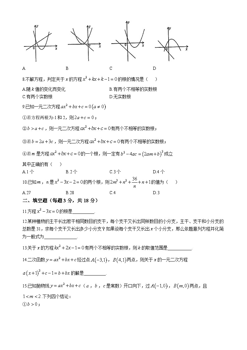 湖北省武汉市洪山区杨春湖实验学校2024-2025学年九年级上学期10月月考数学试卷(无答案)第2页
