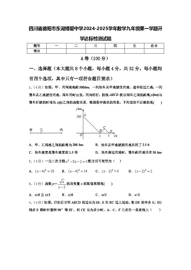 四川省德阳市东湖博爱中学2024-2025学年数学九年级第一学期开学达标检测试题【含答案】第1页
