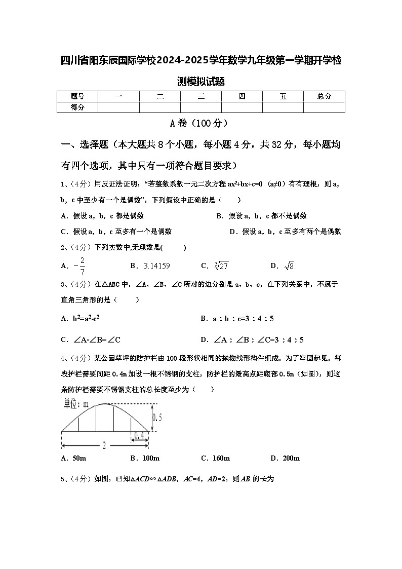 四川省阳东辰国际学校2024-2025学年数学九年级第一学期开学检测模拟试题【含答案】第1页