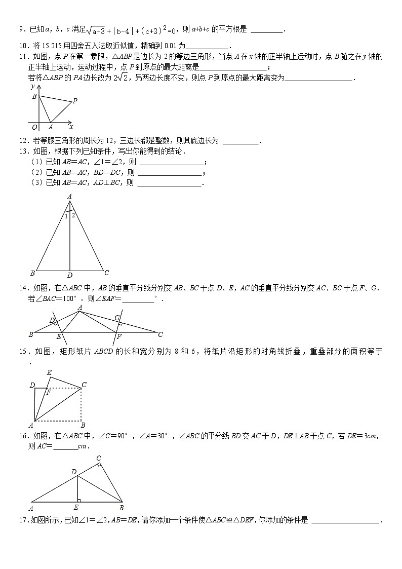江苏省宿迁市泗洪县新星中学2023--2024学年上学期八年级期中数学反馈测试卷02