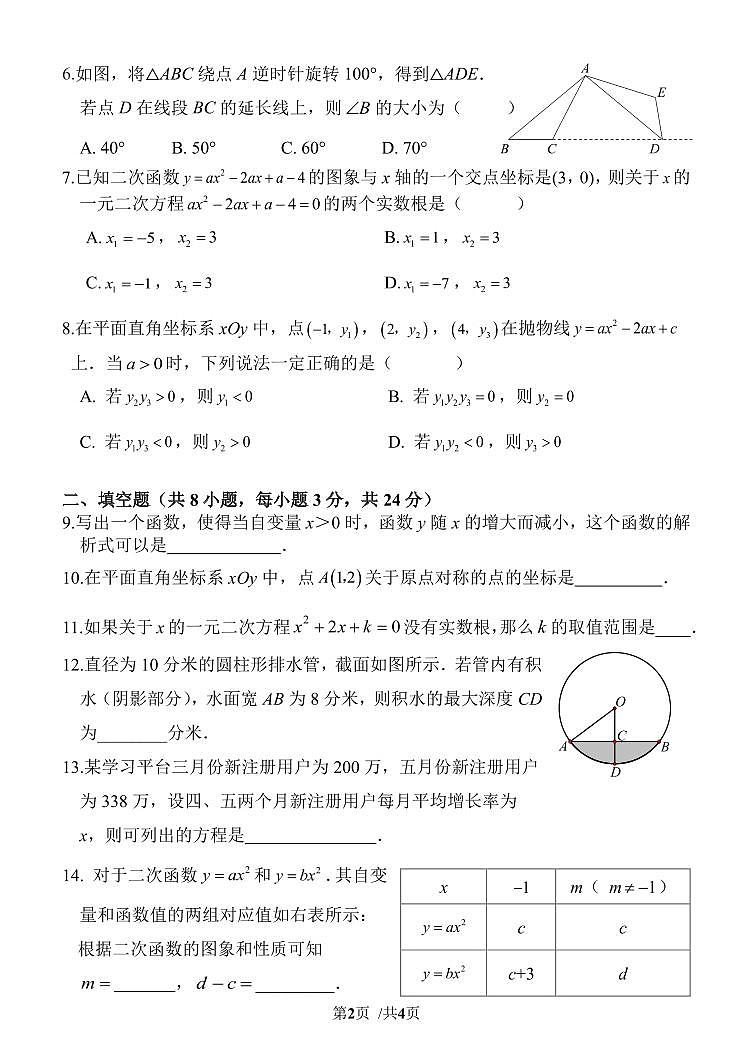 2024—2025学年度第一学期阶段性测试数学试卷第2页