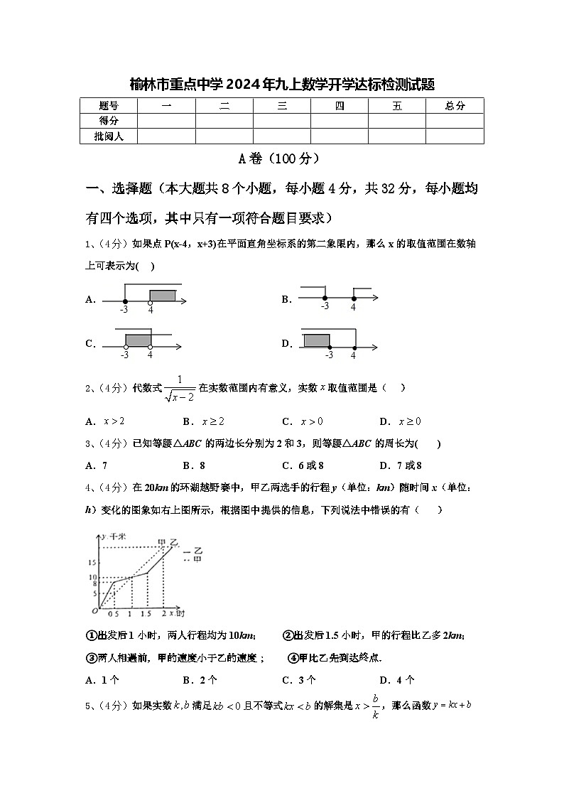 榆林市重点中学2024年九上数学开学达标检测试题【含答案】第1页