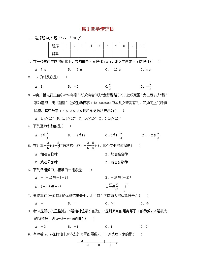 2024七年级数学上册第1章有理数学情评估试卷(附答案湘教版)01