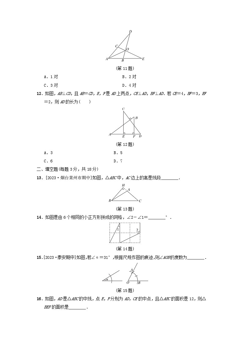 2024七年级数学上册第1章三角形综合素质评价试卷(附答案鲁教版五四制)第3页