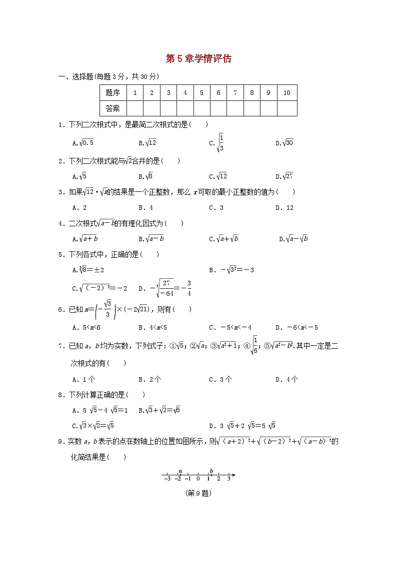 2024八年级数学上册第5章二次根式学情评估试卷(附答案湘教版)第1页