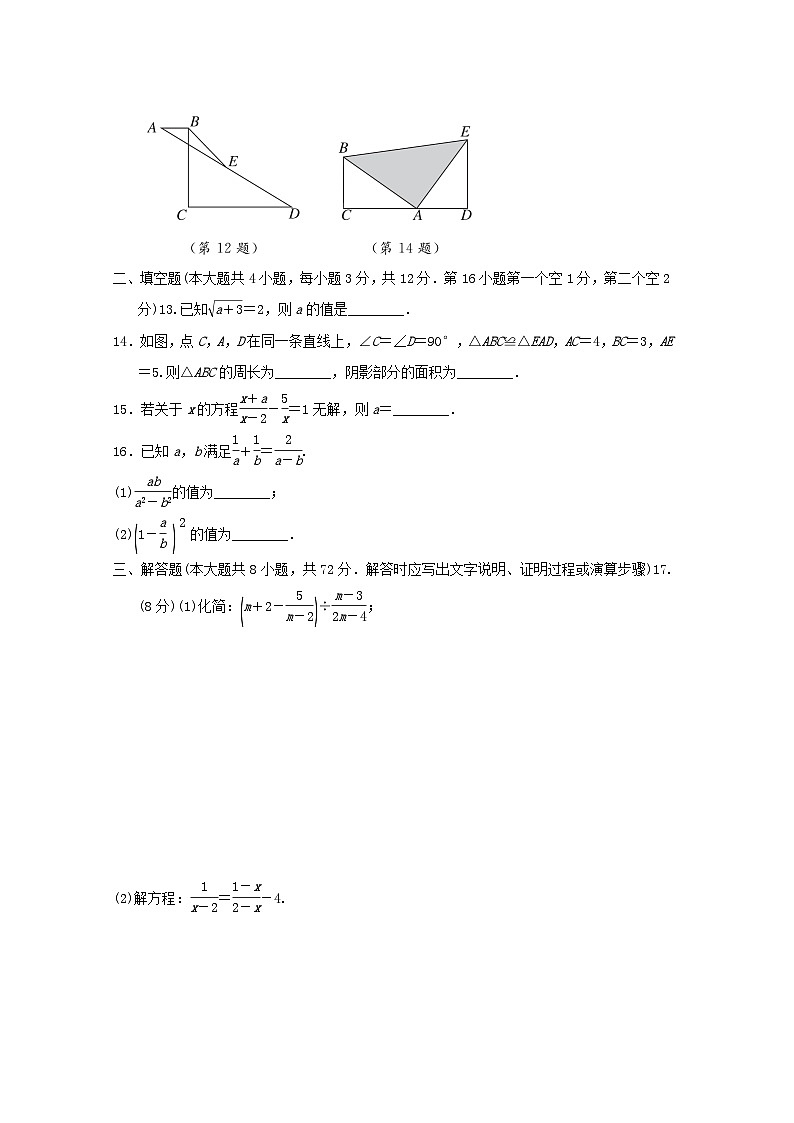 河北省2024八年级数学上学期期中学情评估卷试卷(附答案冀教版)第3页