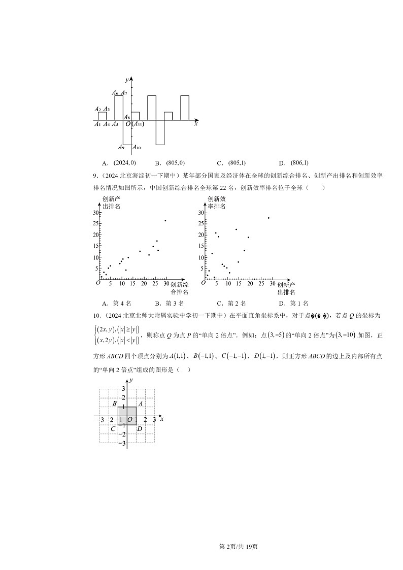 2024北京重点校初一下学期期中数学真题分类汇编:平面直角坐标系章节综合(选择题)1第2页