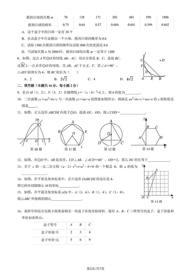 2023年北京市初三12月月考初中数学试卷第2页
