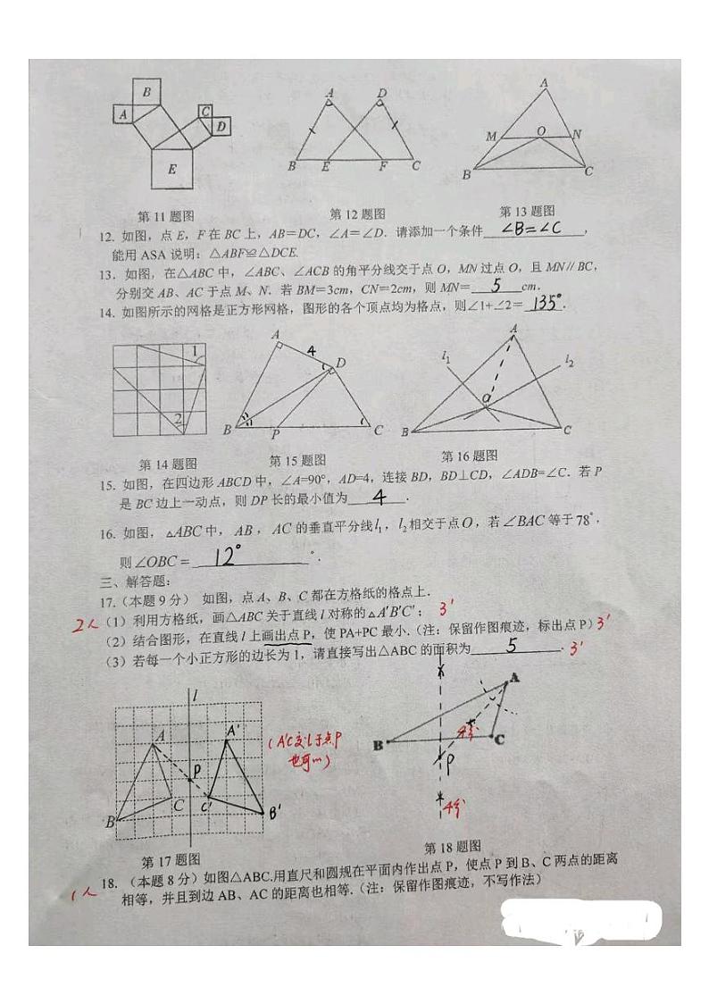 江苏省徐州市沛县第五中学2024-2025学年八年级上学期10月期中考试数学试题02