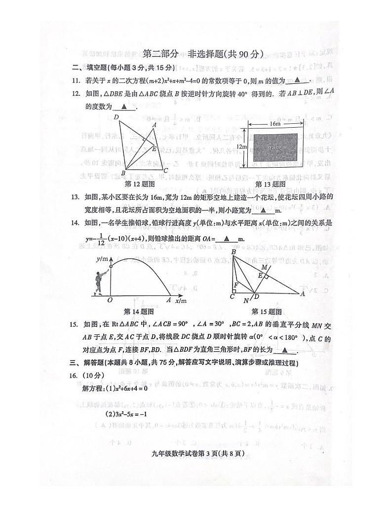 辽宁省抚顺市清原满族自治县2024-2025学年九年级上学期10月月考数学试题第3页
