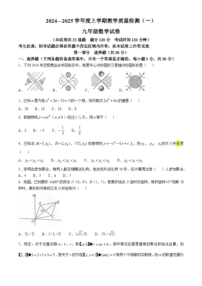 辽宁省抚顺市清原满族自治县2024-2025学年九年级上学期10月月考数学试题