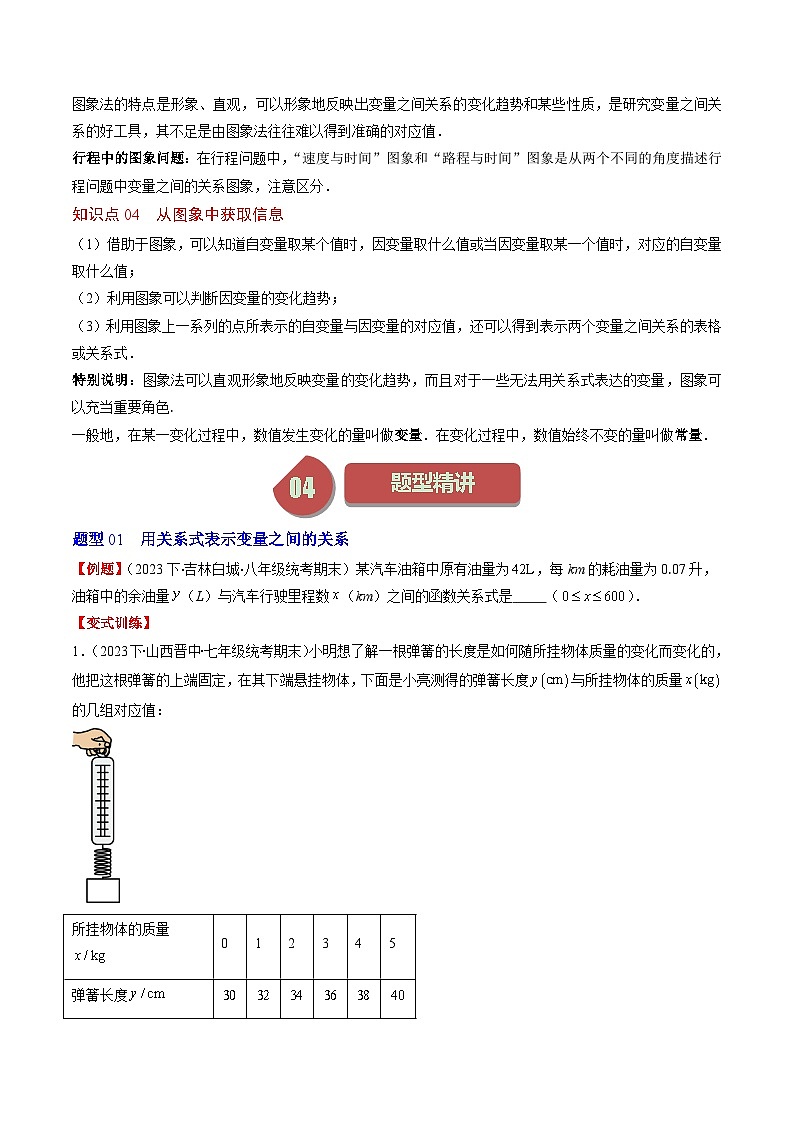 北师大版数学七年级下册同步讲义第三章第02讲 用关系式、图象表示变量间的关系(4类热点题型讲练)(原卷版)第2页